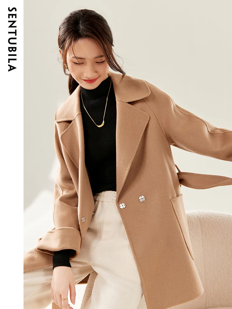 Wool Coat Peacoat - SENTUBILA Mantel Wol Musim Dingin Wanita