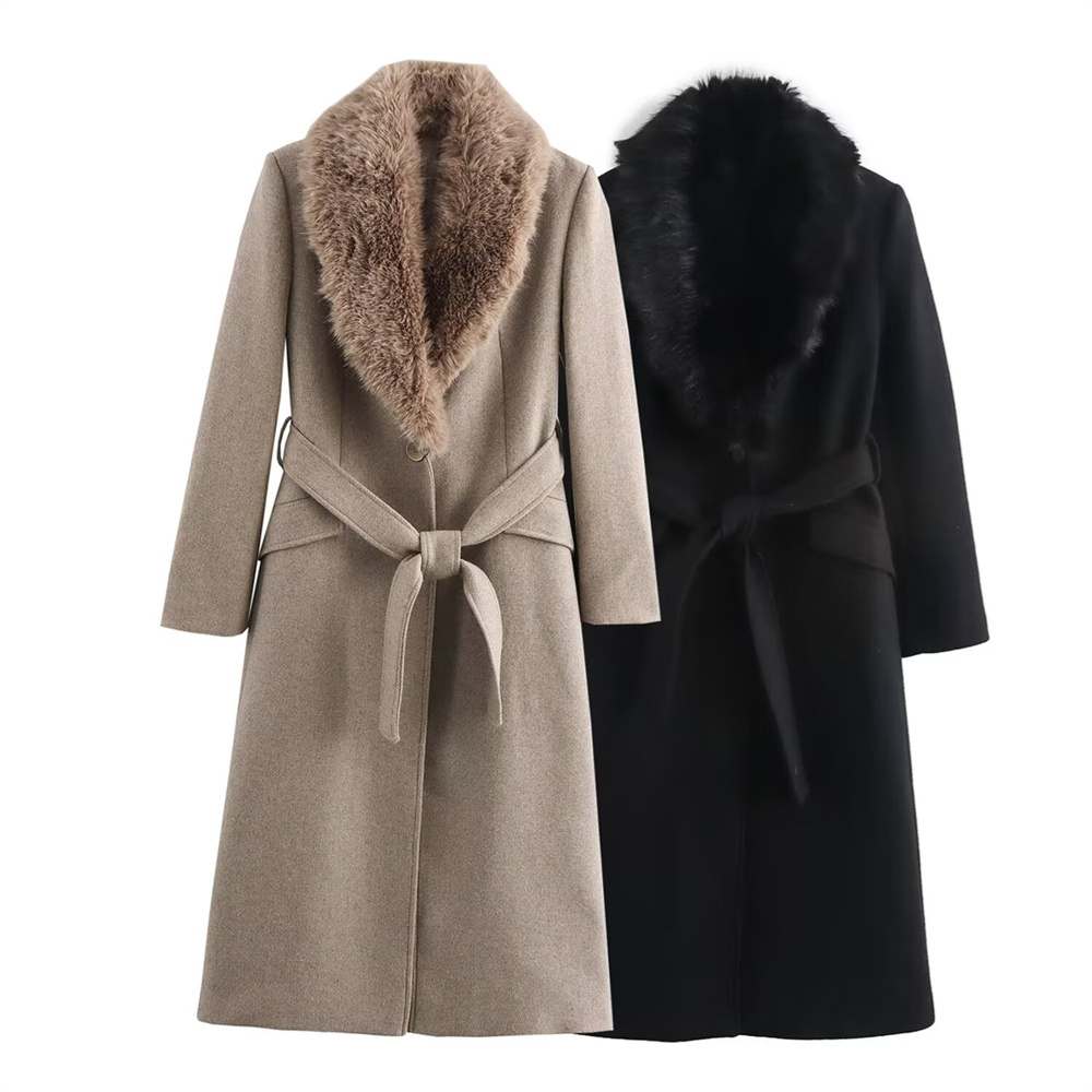 Wool Coat Peacoat - Mantel Wanita Berkerah Bulu Hangat dengan