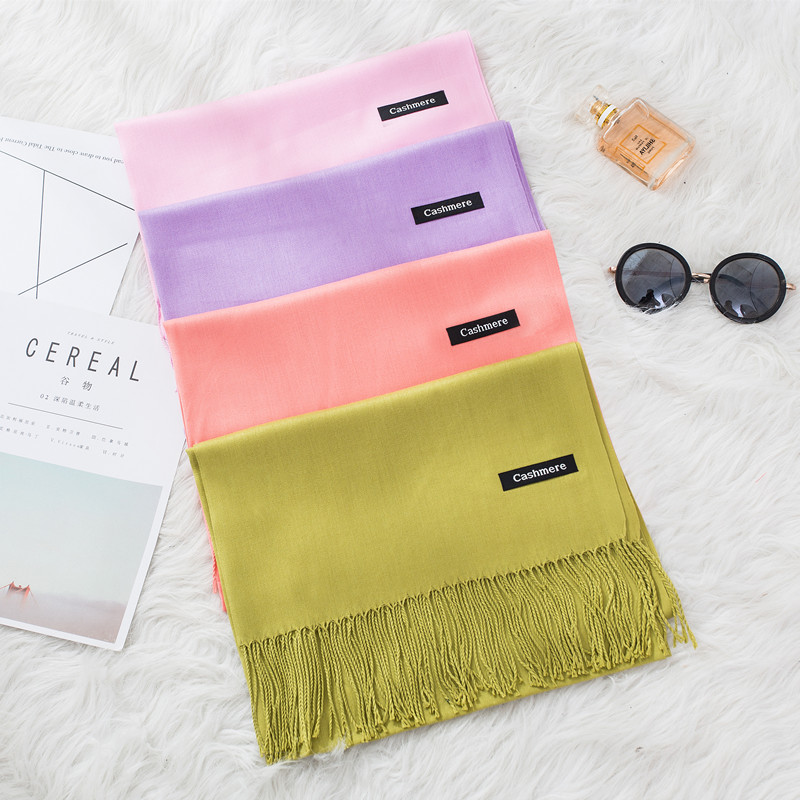 Cashmere Pashmina Wrap - Syal Wanita 2020 Warna Polos Mode
