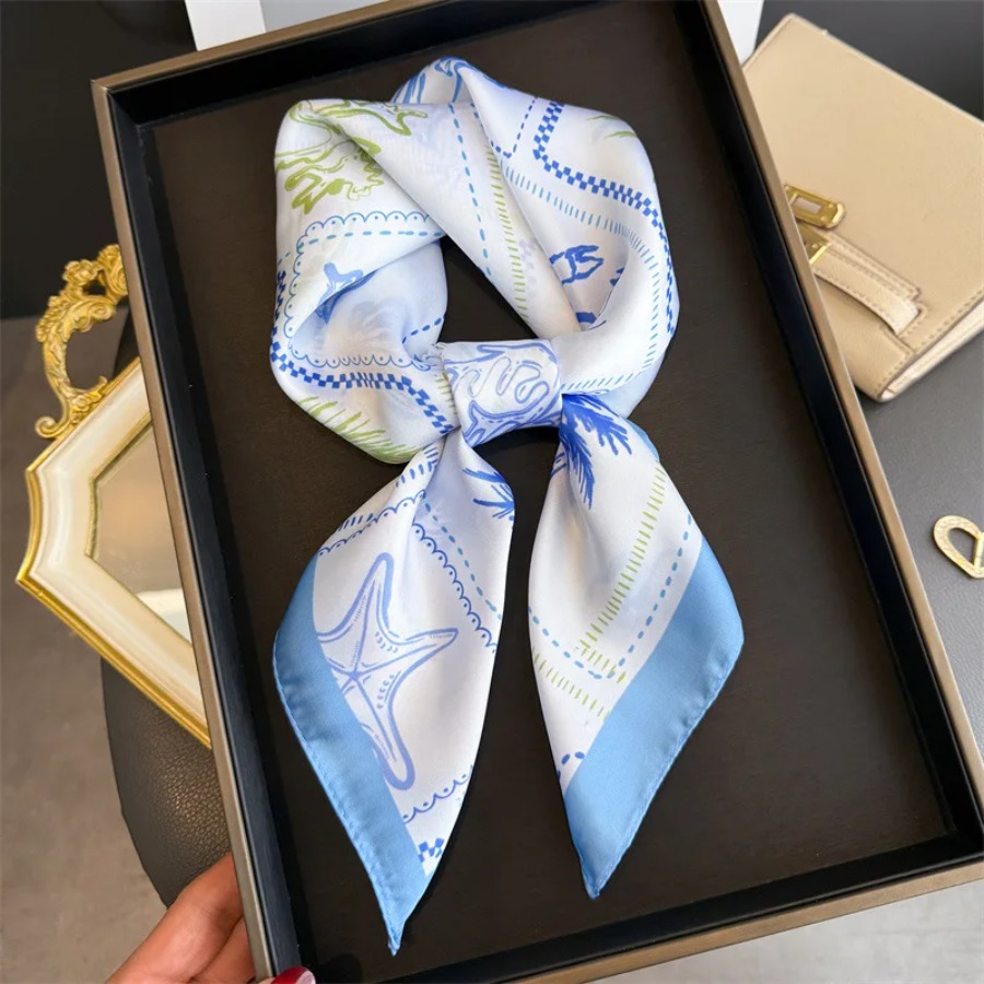 Syal Sutra Persegi Motif Biru  - Shawl Wrap Winter ulasan dan harga
